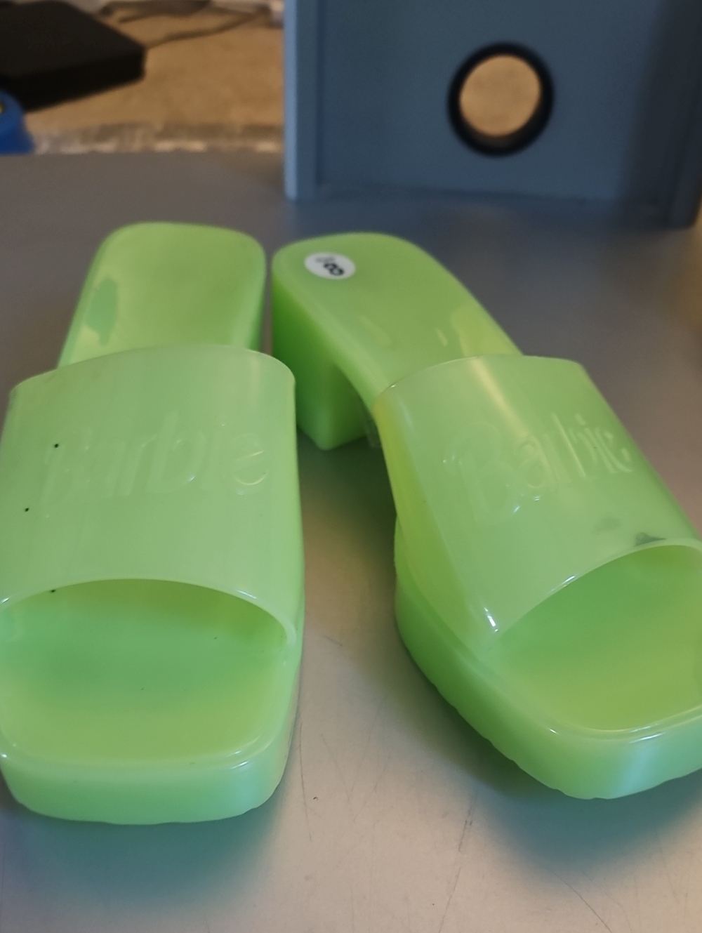 Womens Barbie Neon Green Slide Heels